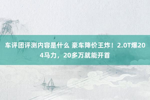 车评团评测内容是什么 豪车降价王炸！2.0T爆204马力，20多万就能开首