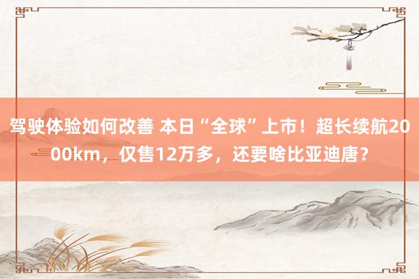 驾驶体验如何改善 本日“全球”上市！超长续航2000km，仅售12万多，还要啥比亚迪唐？