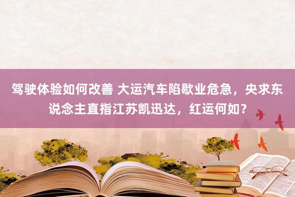 驾驶体验如何改善 大运汽车陷歇业危急，央求东说念主直指江苏凯迅达，红运何如？