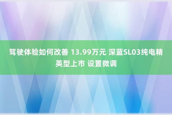 驾驶体验如何改善 13.99万元 深蓝SL03纯电精英型上市 设置微调