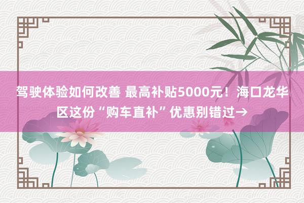 驾驶体验如何改善 最高补贴5000元！海口龙华区这份“购车直补”优惠别错过→