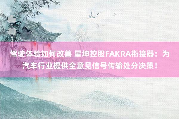 驾驶体验如何改善 星坤控股FAKRA衔接器：为汽车行业提供全意见信号传输处分决策！