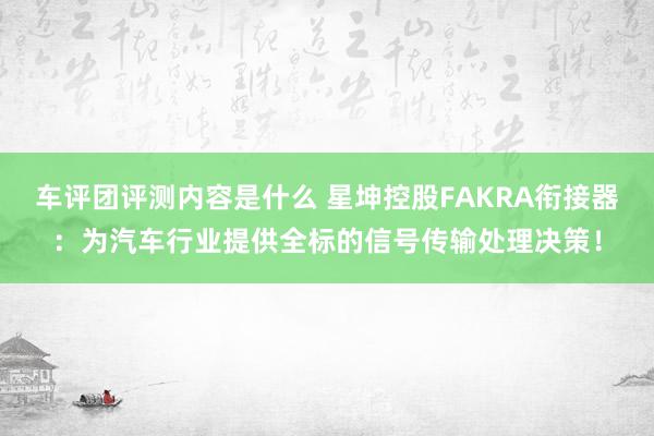 车评团评测内容是什么 星坤控股FAKRA衔接器：为汽车行业提供全标的信号传输处理决策！