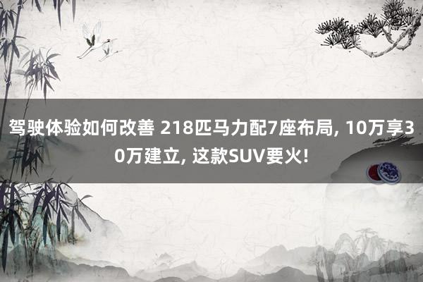 驾驶体验如何改善 218匹马力配7座布局, 10万享30万建立, 这款SUV要火!