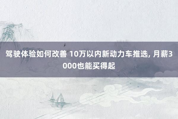 驾驶体验如何改善 10万以内新动力车推选, 月薪3000也能买得起