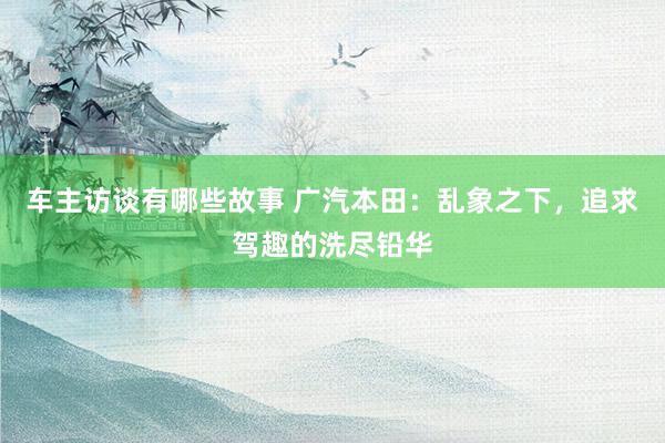 车主访谈有哪些故事 广汽本田：乱象之下，追求驾趣的洗尽铅华