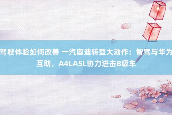 驾驶体验如何改善 一汽奥迪转型大动作：智驾与华为互助，A4LA5L协力进击B级车