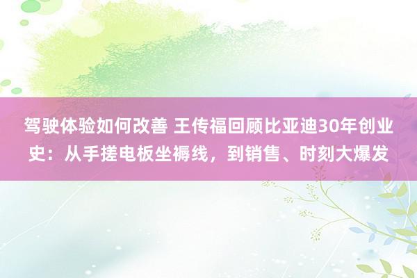 驾驶体验如何改善 王传福回顾比亚迪30年创业史：从手搓电板坐褥线，到销售、时刻大爆发