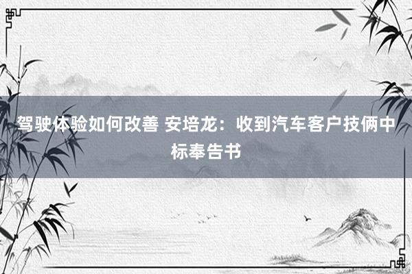 驾驶体验如何改善 安培龙：收到汽车客户技俩中标奉告书