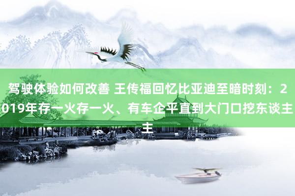 驾驶体验如何改善 王传福回忆比亚迪至暗时刻：2019年存一火存一火、有车企平直到大门口挖东谈主