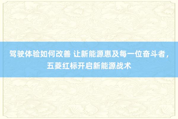 驾驶体验如何改善 让新能源惠及每一位奋斗者，五菱红标开启新能源战术