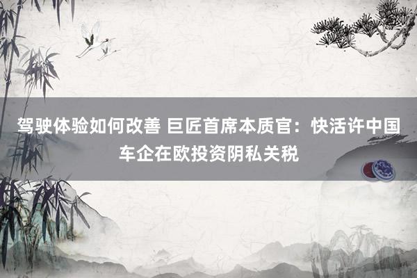 驾驶体验如何改善 巨匠首席本质官：快活许中国车企在欧投资阴私关税